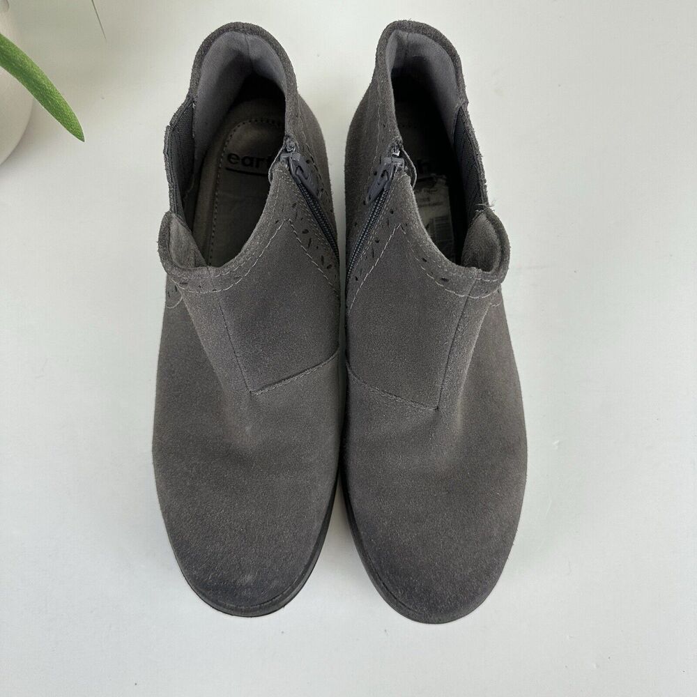 Earth Avani Buxton Gray‎ Ankle Boots Suede Leather Burnished Zip Size 8 Wide - Picture 3 of 10